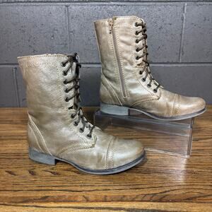 Steve Madden Troopa Combat Boots Women’s 7.5 Lace-Up Side Zip Taupe Leather